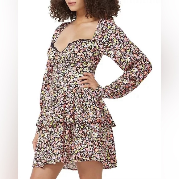 AFRM Womens Pink Crepe Tiered Floral Print Fit & Flare Dress NWT - Picture 1 of 7